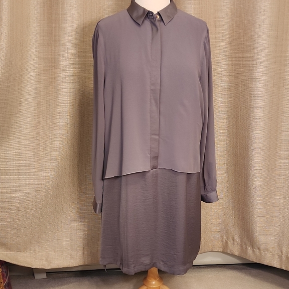 Apt. 9 Long Sleeve Gray Dress With Sheer Overlay - Picture 1 of 15